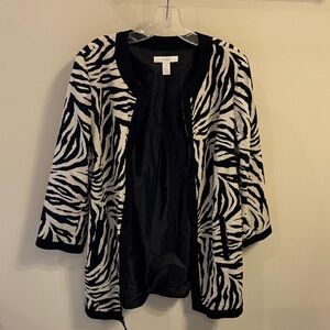 Chico's Black and White Zebra Print Open Front Jacket